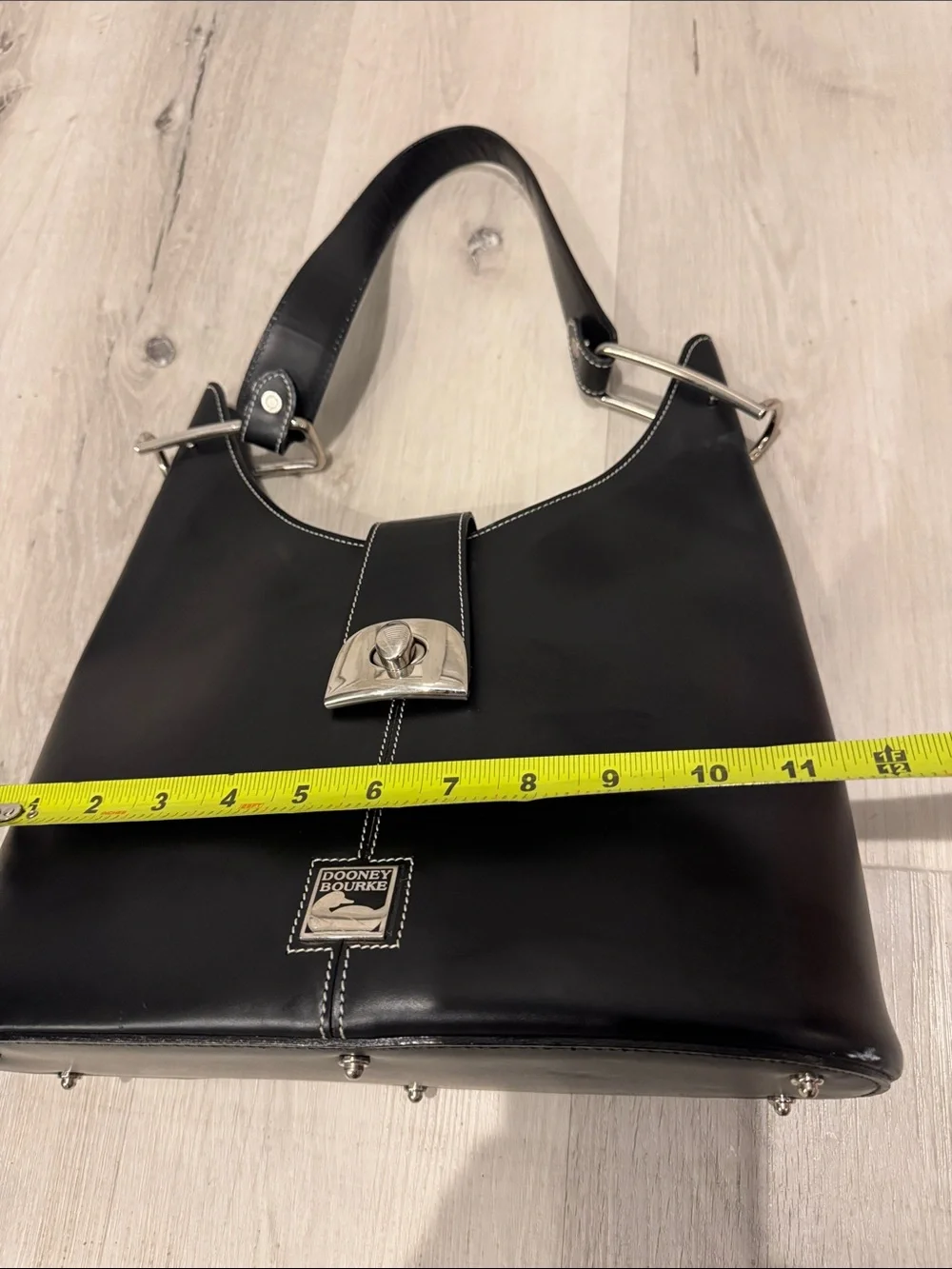 Dooney & Bourke Black Leather Shoulder Bag with Silver Hardware